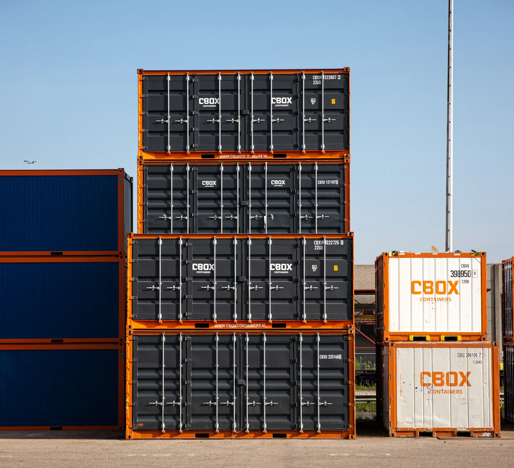 CBOX containers stacked in a depot