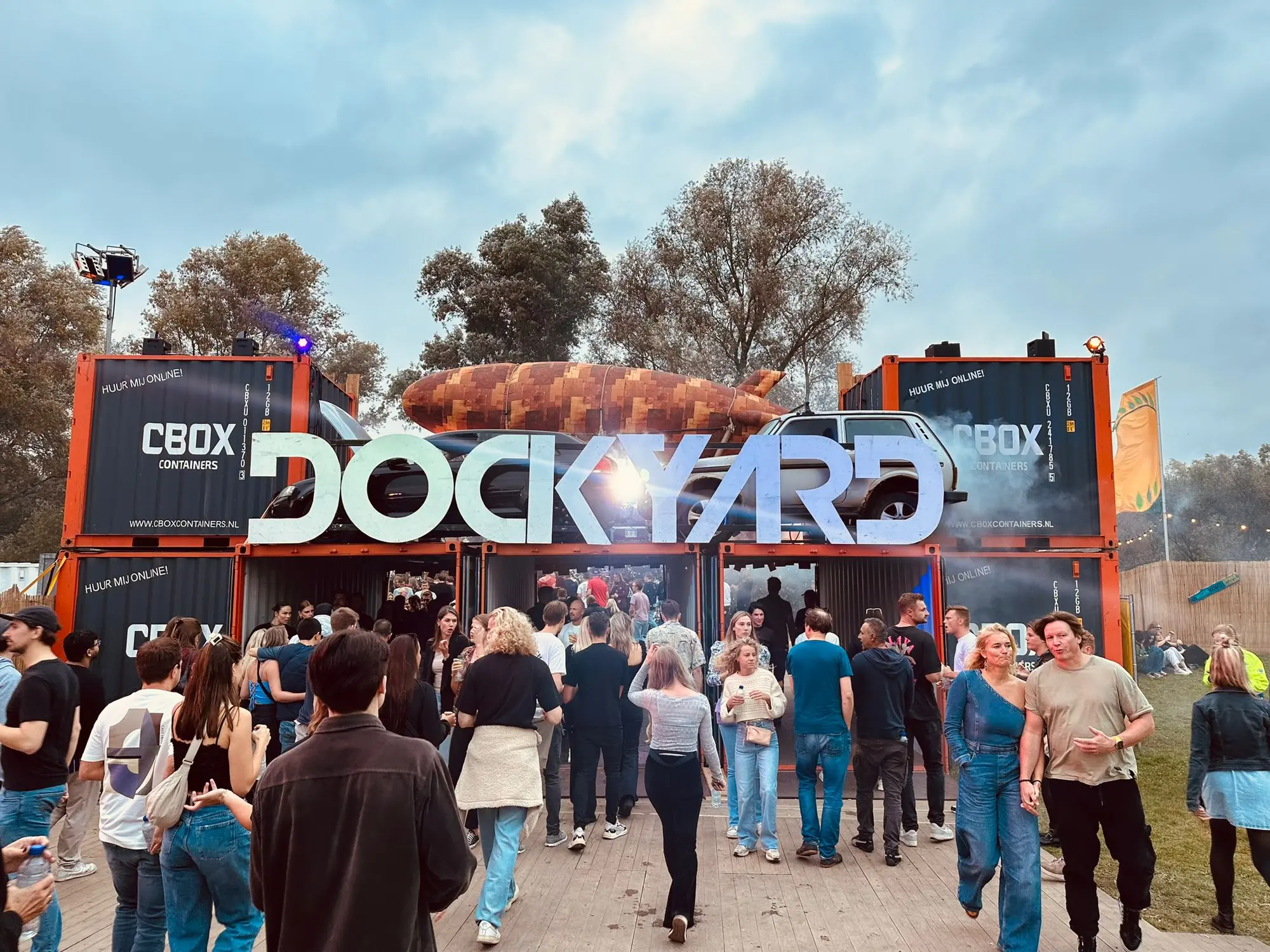 stacked CBOX containers incorporated into the Dockyard festival entrance