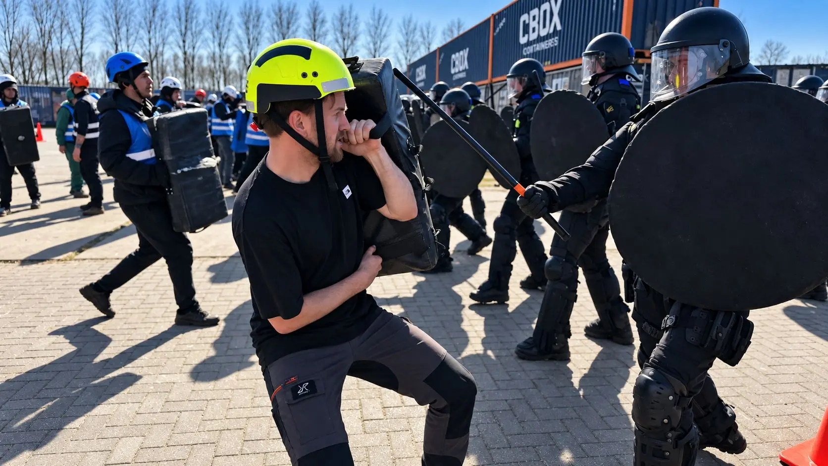 Container village used by Dutch police for large-scale security training before the NATO Summit in The Hague