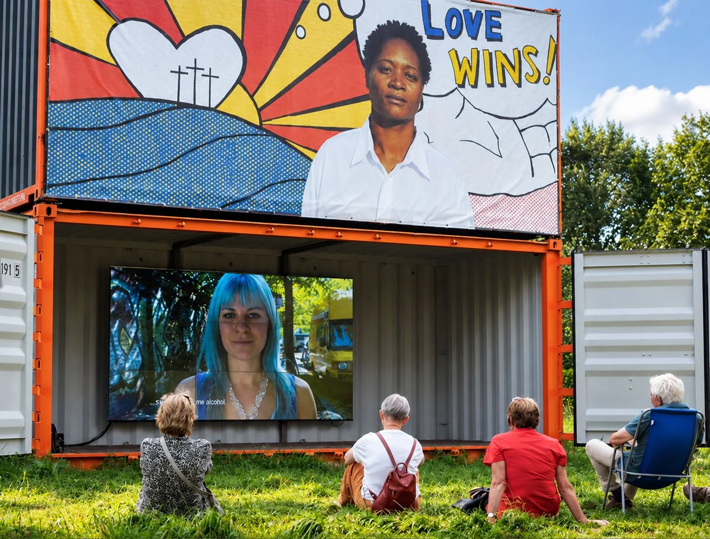 complete stacked container art installation