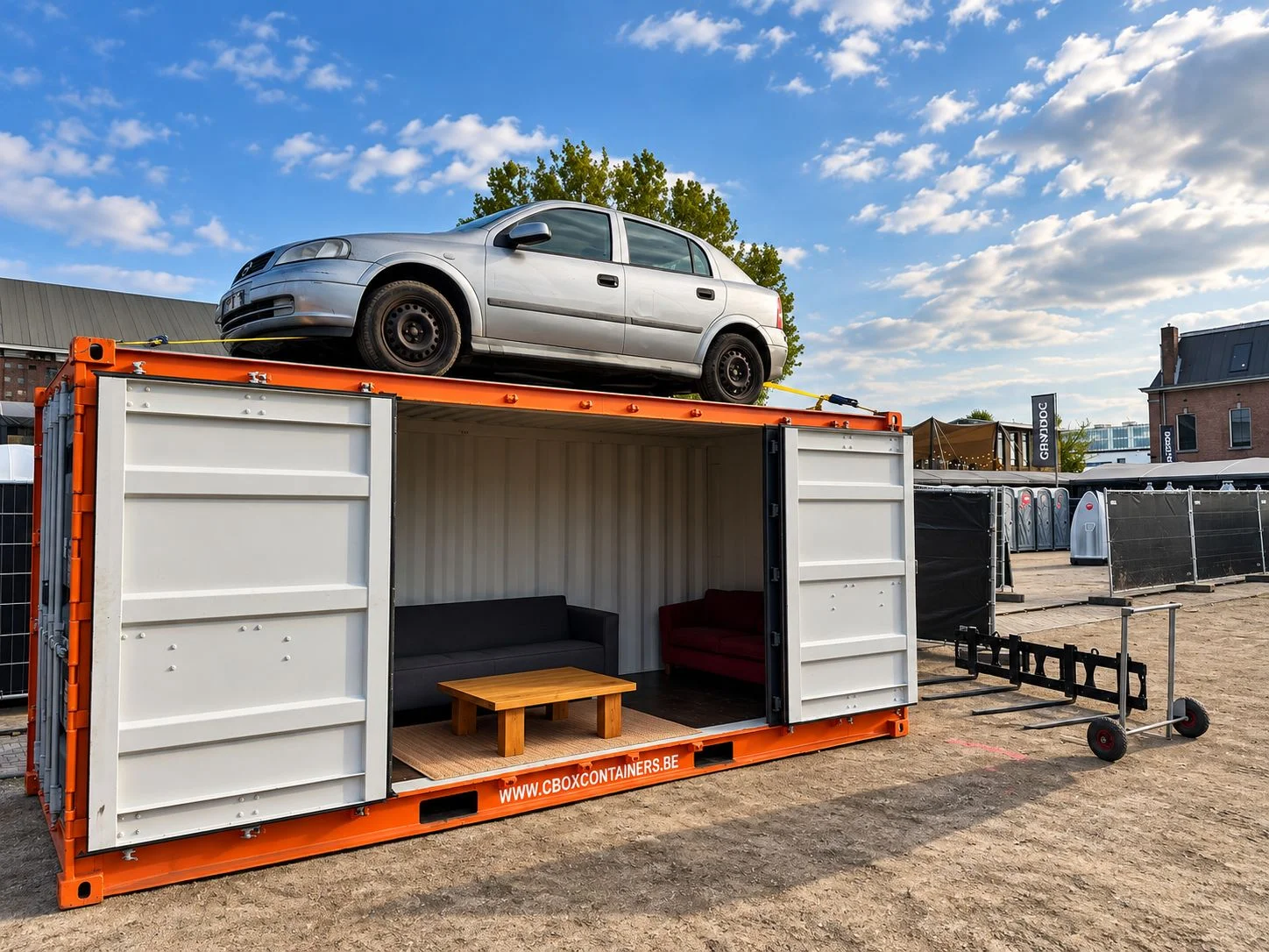 Full Side Access container used as a covered lounge area