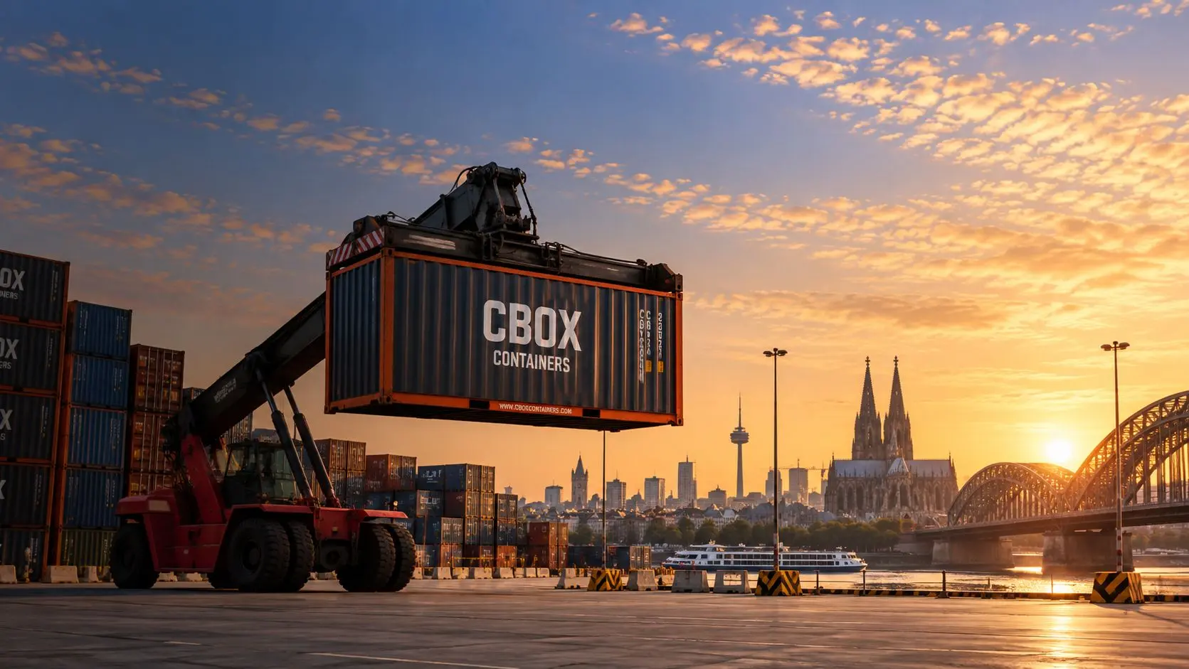 Stacked shipping containers in a logistics yard
