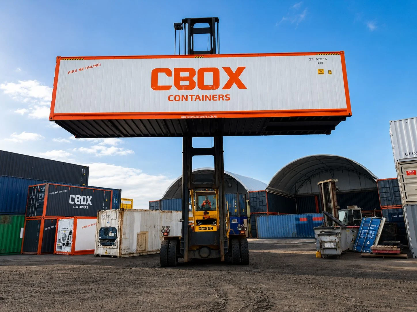 CBOX containers stacked in a depot