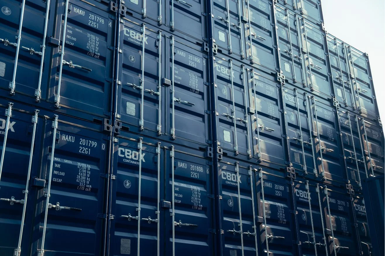 CBOX containers stacked in a depot